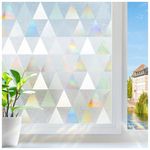 rabbitgoo Privacy Window Film Rainbow Window Cling 3D Decorative Window Vinyl Stained Glass Window Covering Non-Adhesive Film Sun UV Blocking for Home Office, 17.5 x 78.7 inches