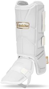 Franklin Sports Baseball + Softball Leg Guard - PRT Series Adult Shin + Foot Shield for Batting - Protective Leg + Ankle Guard with Toe Plate - Right Hand + Left Hand Hitters - White/Gold - One Size