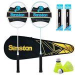 Senston Badminton Rackets Set of 2 with Full Kit | Graphite Shaft Lightweight Rackets (2U 90g), 2 Nylon Shuttlecocks, 2 Non-Slip Grips & Carry Bag | Beginner Tennis Badminton Combo for Family