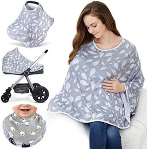 Baby Nursing Cover & Nursing Poncho - Multi Use Cover for Baby Car Seat Canopy, Shopping Cart Cover, Stroller Cover, 360° Full Privacy Breastfeeding Protection, Baby Shower Gifts for Boy&Girl