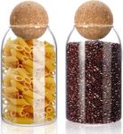 R BHIMAJI - Glass jar with wooden ball lid - clear Glass storage & food jar with cork ball lid for kitchen food containers set (2, 500ML)