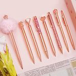 WEMATE 8Pcs Ballpoint Pens Set,Ballpoint Pen Bling for Women,Girly Pens,Black and Blue Ink Ball Point Pen Gifts for Wedding Bridesmaid Gifts (Rose Gold Upgrade)