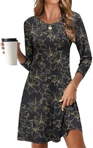 MOLERANI Women's Casual Plain Simple Long Sleeve T-Shirt Loose Dress,Black Gold Leaf,XL