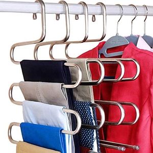 (1-Piece) - DOIOWN S-Type Stainless Steel Clothes Pants Hangers Closet Storage Organiser for Pants Jeans Scarf Hanging (14.17 x 14.96ins) (1-Piece)