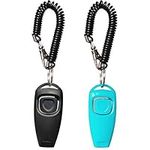 Pet Training Clicker Whistle with Wrist Strap - Dog Training Clickers (Black + Blue)