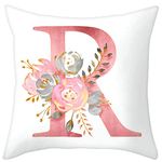 Eanpet Throw Pillow Covers Alphabet Decorative Pillow Cases ABC Letter Flowers Cushion Covers 18 x 18 Inch Square Pillow Protectors for Sofa Couch Bedroom Car Chair Home Decor (R)