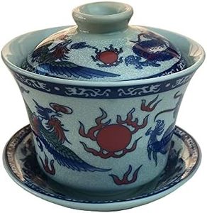 Gaiwan 5.5oz Chinese Teacup Qinghua Porcelain Cup Dragon Phoenix Gongfu Tea Set (Dragon and phoenix)
