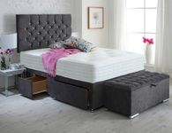 ComfoRest - 5FT King Size Divan Bed with Mattress Included | King Size Divan Bed with Mattress and Ottoman Storage Box | King Size Bed and Mattress Sets | 2 Drawers & 24" Headboard (Slate Grey Naples)