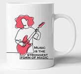 BLISSart Ceramic Coffee Mug, White, 350 ml, 1 Piece, Printed Guitarist Gift for Music Lovers