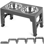 Niubya Elevated Dog Bowls with 2 Stainless Steel Dog Food Bowls, Raised Dog Bowl Adjusts to 5 Heights (3.15", 8.66", 9.84",11.02", 12.2") for Small Medium and Large Dogs, Grey