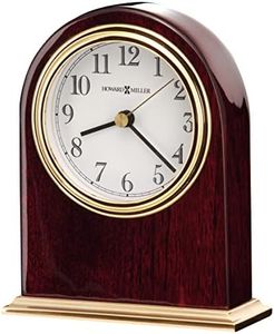 Howard Miller Monroe Table Clock 645-446 – Modern Home Decor, Arch Shaped Clock, High-Gloss Rosewood Hall Finish with Brass Finished Metal Base, Quartz Movement