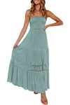 ZESICA Women's 2024 Summer Bohemian Strapless Off Shoulder Lace Trim Backless Flowy A Line Beach Long Maxi Dress, Sage, S