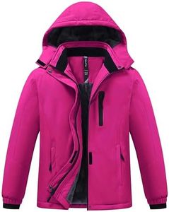 MoFiz Girls Ski Jacket Warm Winter Jacket Windproof Fleece Winter Coat Snow Jackets with Zipper Pockets Rose Red M