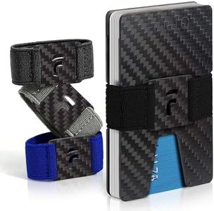 Fidelo Minimalist Wallet for Men - Slim RFID Blocking Wallet Credit Card Holder Made of 3K Carbon Fiber. The Compact Wallet Comes with 4 Cash Bands (Black, Dark Grey, Light Grey & Blue)