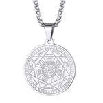 FaithHeart Seven Archangels Pendant Necklace for Man Sigils of 7 Angels Talisman Jewellery Silver Plated Protective Amulets Chain Religious Gifts for Birthday