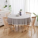 Cotton and Linen Solid Color Oil and Waterproof Round Tablecloth Antifouling Cover Outdoor Dining Table Cloth,140cm,Dark Grey