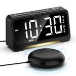 Mesqool Alarm Clock for Heavy Sleepers with Bed Shaker - Loud Vibrating Digital Alarm Clock for Deaf, 5 Dimmer & Volume, Dual Alarms, USB Powered, Snooze, 12/24H, White LED Display, Night Light