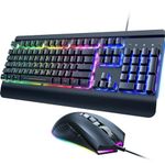 Dacoity Gaming Keyboard and Mouse Combo, 104 Keys All-Metal Panel Light Up Silent Computer Keyboard, Wrist Rest, LED Backlit 4200 DPI Gaming Mouse, Wired Keyboard Mouse Set for PC MAC Xbox Gamer