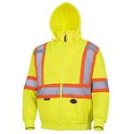 Pioneer Hi Vis Safety Hoodie for Men - Zip Up Jacket with Reflective Tape - for Construction/Traffic - Class 2 - Yellow