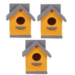 Cket Bird House for Balcony and Garden Hanging for Sparrow, Hummingbird, Kingfisher Bird Nest for Balcony Made with Water Resistant Wooden with Hanging and Wall Patch (Wooden-Yellow) (Pack of 3)