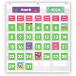 Eamay Classroom Monthly Calendar Pocket Chart with 71 Cards for Kids Learning for Home,White