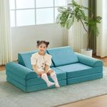 jela Kids Couch, Floor Sofa Modular Funiture for Kids, Luxury Corduroy Fabric Playhouse Play Set for Toddlers Babies, Modular Foam Play Couch Indoor (57"x28"x18"Teal)