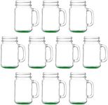 DISCOUNT PROMOS 10 Libbey Mason Jars with Handles Set, 16 oz. - Traditional style, High standard - Green