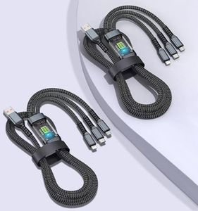 IDISON 100W Multi Charging Cable [4FT 2Pack] 3 in 1 USB Cable Fast Charging with LED Indicator, Universal Charging Cord with Type-C, Micro USB and IP Port for Cell Phones and More