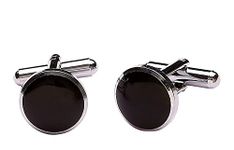 Finix Round Black Silver Formal Shirts Blazer Cuff Links Cufflink Set for Men Boys Mens Boy with Gift Box - Cufflink