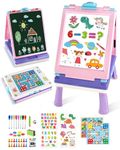 Elovien Easel Kids, 4 in 1 Double Sided Toddler Art Easel with Chalkboard & Magnetic Whiteboard, Foldable Kids Tabletop Easel with Drawing & Writing Accessories - Educational Toy for Girls (Purple)