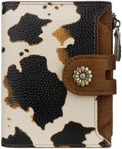 Blucoay Wallet Women,RFID Blocking Leather Womens Wallet Bifold Compact Small Wallet for Women Card Holder with Removable ID Window cowprint brown