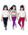 Nik & Knit Premium Stretchable Plain Leggings For Girls/Kids | Combo Bottom Wear (Top/T-Shirt Not Included) (Pack Of 3 Leggings)( Black, Orchid And Dark Rose Size: 3 Years-4 Years