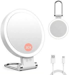 Makeup Mirror with Lights, Magnifying Mirror 1X/30X with Adjustable 3 Color Light, Double Side Control, 2000mAh Rechargeable, Lighted Makeup Mirror with Magnification, Smart Memory, Gift for Women