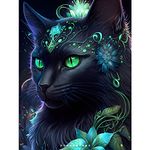 DPHERO 5D Cat Diamond Painting Kits for Adults,Animal Diamond Art Kits for Beginners,Round Full Drill Black Cat Diamond Art Painting,DIY Paint with Diamonds Cat Gem Painting Art 12x16 inch