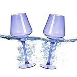 Floating Wine Glasses for Pool - Set of 2-15 OZ Shatterproof Poolside Wine Glasses, Tritan Plastic Reusable Stemware, Beach Outdoor Cocktail, Wine, Champagne, Water Glassware Spring Summer (Purple)