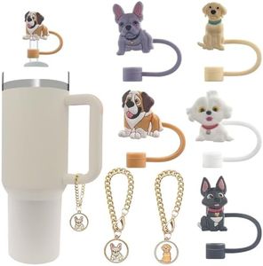Velaco (5+2) 5PCS 0.4in/10mm Diameter Silicone Straw Covers Compatible with Stanley 20 30&40 Oz Cup and 2 PCS Dog Charm Accessories with Chains for Stanley 20 30 40 oz Tumbler with Handle