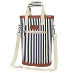 OPUX Two Bottle Wine Bag Carrier Tote, Insulated Leakproof 2 Bottle Wine Cooler Bag for Travel BYOB Picnic, Portable Wine Case, Gift for Men Women Wine Lover Birthday Party Christmas, Navy Stripes