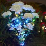 Solar Lights Outdoor Garden - with 21 Lighted Flower Artificial Carnations Waterproof Solar Powered Garden Stake Lights, Mother’s Day Birthday Gifts for Wife Mom Garden Decoration (White)