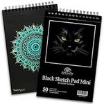 Art-n-Fly Black Sketch Pad Mini 5.5x8.5 2 Pack - Black Paper Sketchbook for Drawings, Perforated Edge on Spiral 100 Sheets Total - Art Sketch Book for Coloured Pencils, Graphite, Pastels & Gel Pens