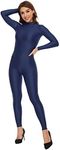 Kepblom Womens Turtleneck Long Sleeve Dance Unitard One Piece Full Bodysuit Costumes, Navy, Medium