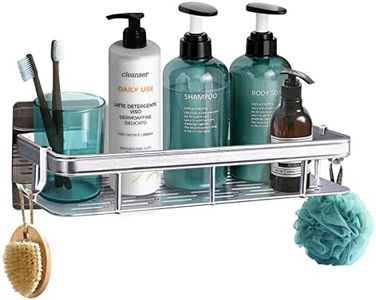 Umiblu Mensola Doccia Senza Foratura - Portasapone per Doccia con 2 Ganci - Porta oggetti Antiruggine per Bagno, Cucina