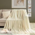 KASENTEX Large Lightweight 50x60in Soft Chenille Throw Blanket for Couch Bed, Chair, Living Room, Blanket with Fringe Tassel, Decorative Blankets and Throws, Cozy Warm All Season, Ivory Cream White