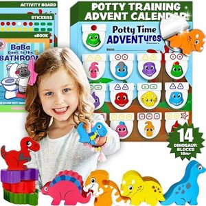 LIL ADVENTS Potty Time Adventures - Dinosaurs with 14 Wooden Block Toy Prizes|Potty Training Advent Game|As Seen on Shark Tank|Wood Block Toys, Reward Chart, Activity Board and Stickers
