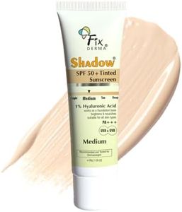 Fixderma Shadow Tinted Sunscreen Medium SPF 50 PA+++ | 1% Hyaluronic Acid & Vitamin E | Brightens & Nourishes the Skin | UVA & UVB Protection | Lightweight | No White Cast | For All Skin Types - 30gm