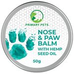 Primary Pets Premium Pet Supplies Dog Paw Balm 50g, Dog Nose Balm, Lick-Safe, with Hemp Oil Rich in Omega Oils, for Dry & Itchy Paws and Nose, Naturally Antiseptic Cream for Dogs, Hand-Made in UK.