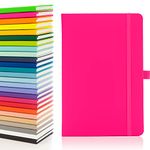 Notes London Eco A5 Notebook with Lined Pages, Pen Loop, Ribbon, Date Marks and Paper Pocket, Medium Hardback Journal, Note, fluorescent, sustainably sourced paper (Neon Pink)