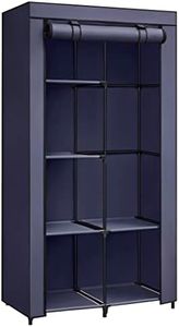 SONGMICS Armario de Tela, Armario de Ropa, con 1 Barra Colgante, 6 Estantes, Tela no Tejida, Marco de Metal, 45 x 88 x 168 cm, para Dormitorio, Pasillo, Azul Oscuro RYG084I02