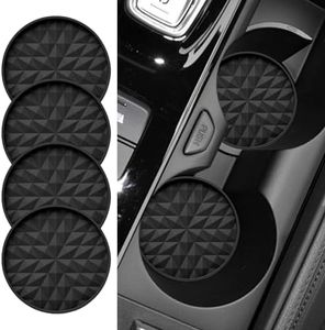Wingcases Car Coasters Silicone [4 Pack] 2.75in Universal Mats Non-Slip, Embedded Car Interior Accessories, Car Cup Holders Insert Coasters，Black