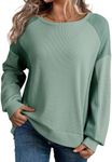 Dokotoo Womens Oversized Sweatshirt for Women Fashion 2024 Waffle Knit Color Block Long Sleeve Cute Crew Neck Sweatshirts Casual Pullover Lightweight Soft Shirt Top Fall Trendy Clothes Green XX-Large