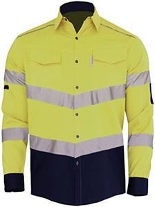 BIG BEE Victory Hi Vis Work Shirt Cotton Twill Long Sleeve Safety Workwear Reflective Tape Yellow